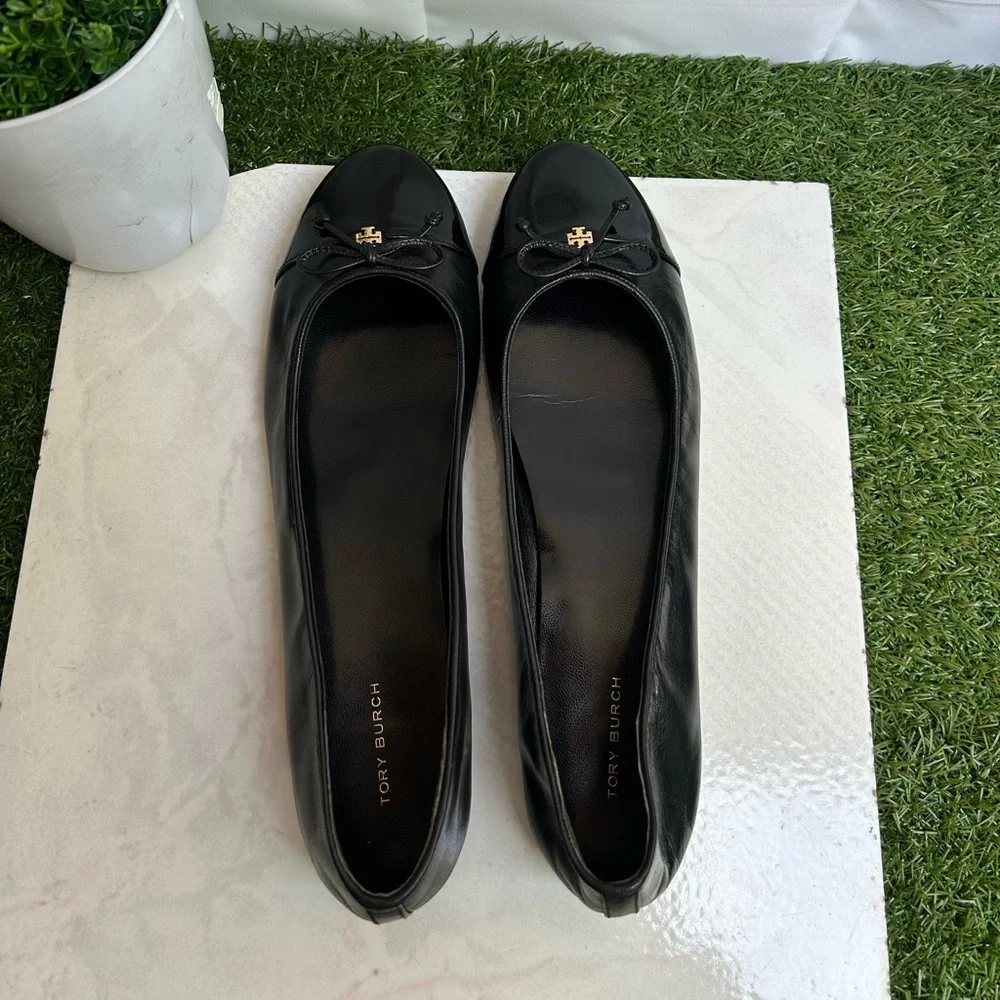 Tory Burch Black Leather Ballet Flats CAP-TOE BALLET size 11 gently used
